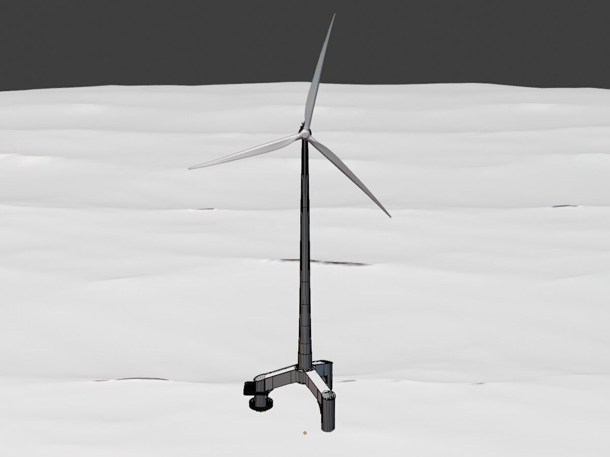 Wind turbine with Offshore Foundation E1 H-160 RD 138m Animation Low-poly 3D model_12
