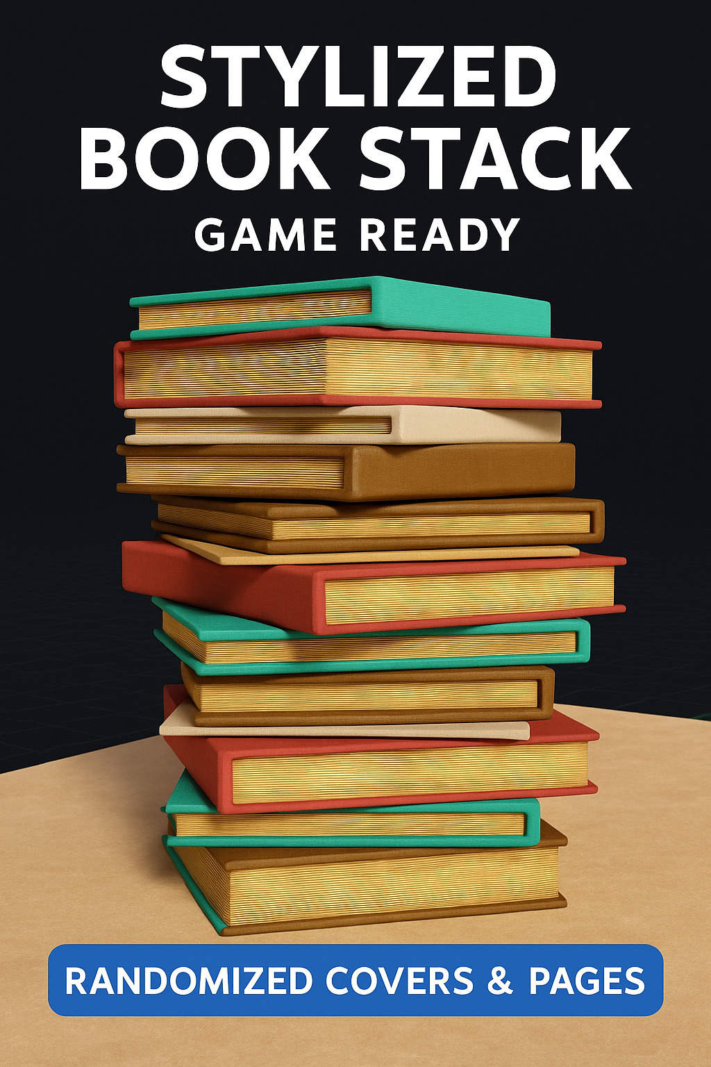 Realistic Stacked Books Randomized Covers and Pages Free low-poly 3D model_1