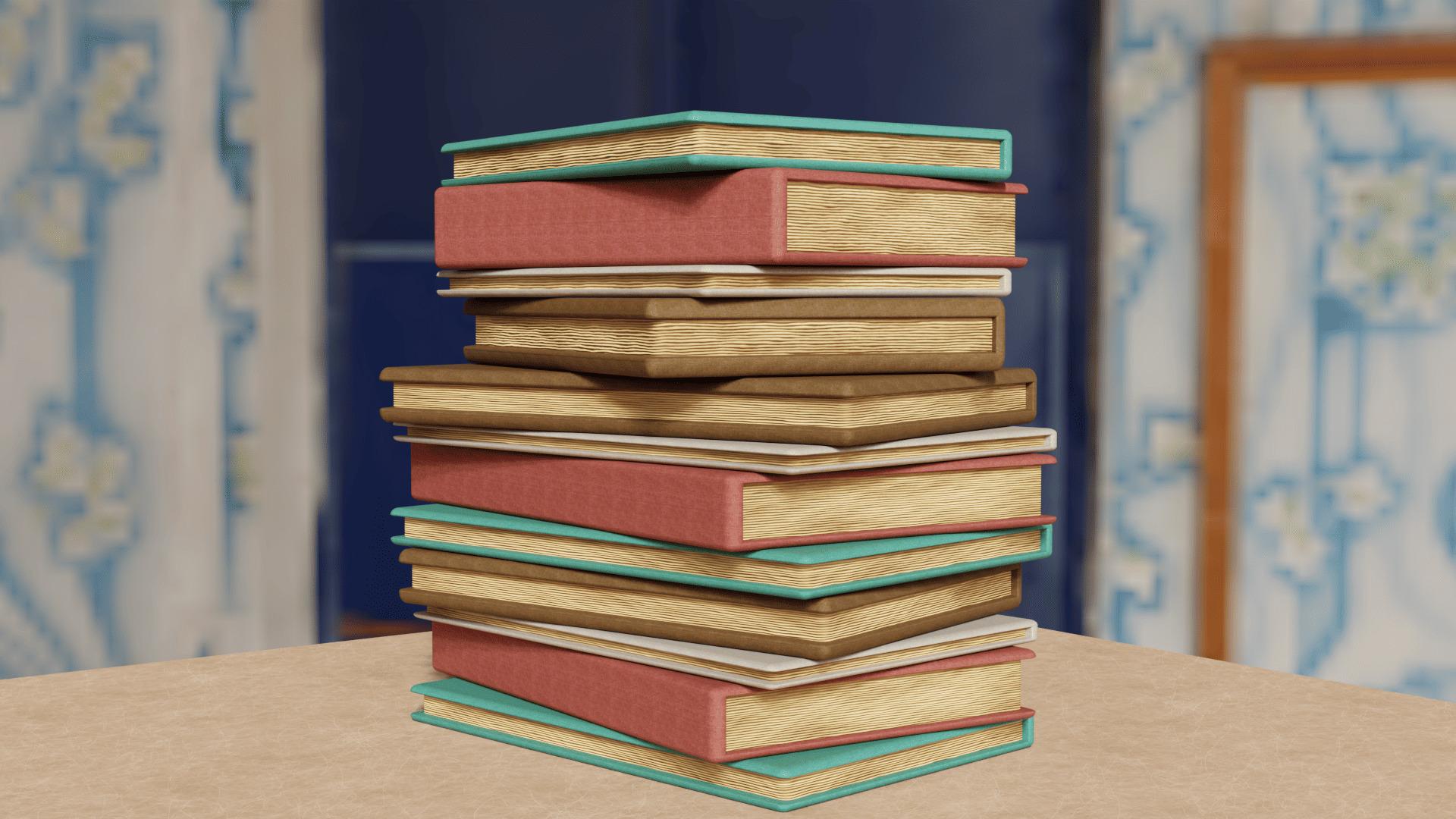 Realistic Stacked Books Randomized Covers and Pages Free low-poly 3D model_5