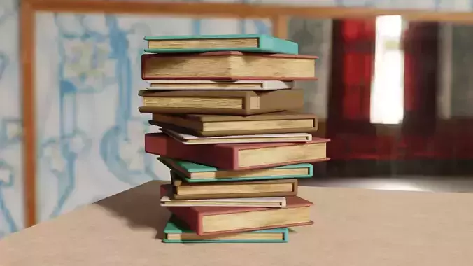 Realistic Stacked Books   Randomized Covers and Pages