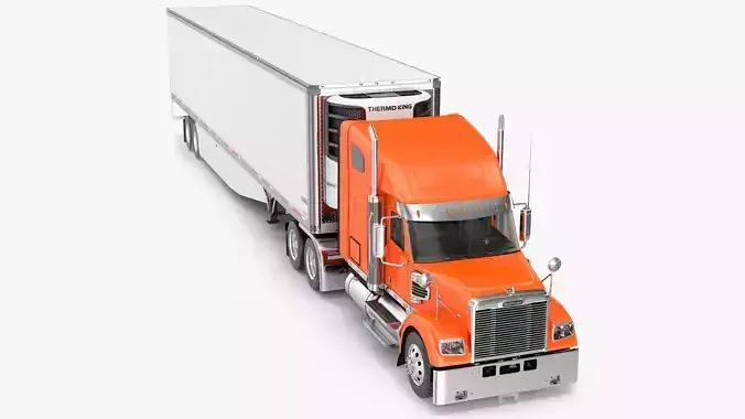 Freightliner Truck with Reefer Trailer Rigged 3D model