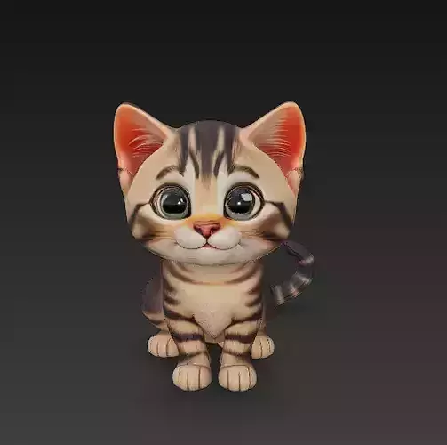 Cat Kitten Realistic 3D Model Basic - Low Poly Realistic