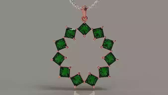 Prong set princess shape diamond circular pendant 3D print model