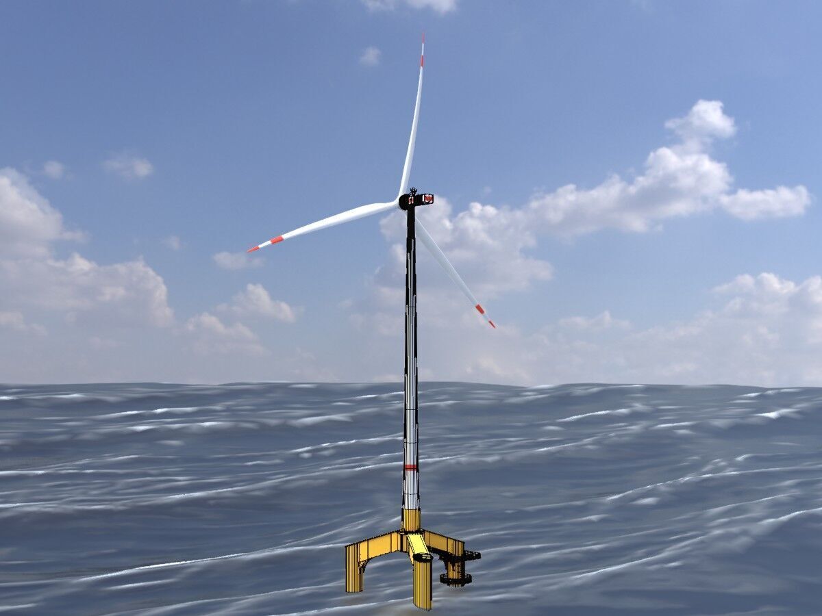 Wind turbine with Offshore Foundation E1 H-163 RD 172m animation Low-poly 3D model_6