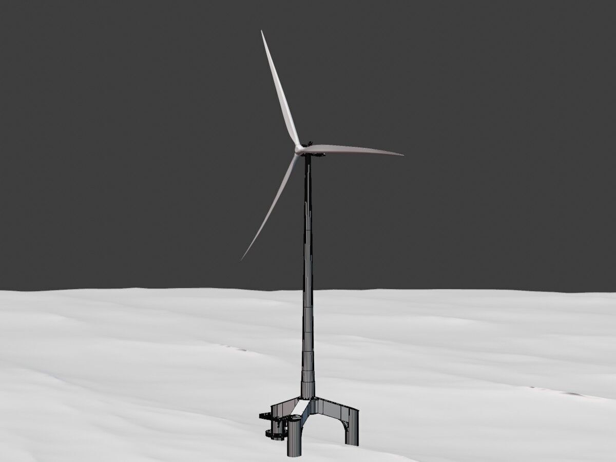 Wind turbine with Offshore Foundation E1 H-163 RD 172m animation Low-poly 3D model_9
