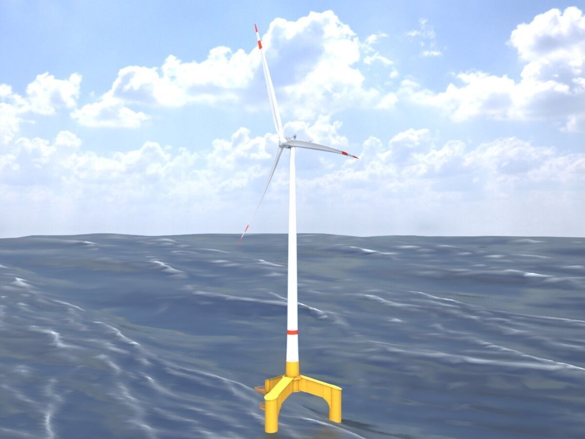 Wind turbine with Offshore Foundation E1 H-163 RD 172m animation Low-poly 3D model_13
