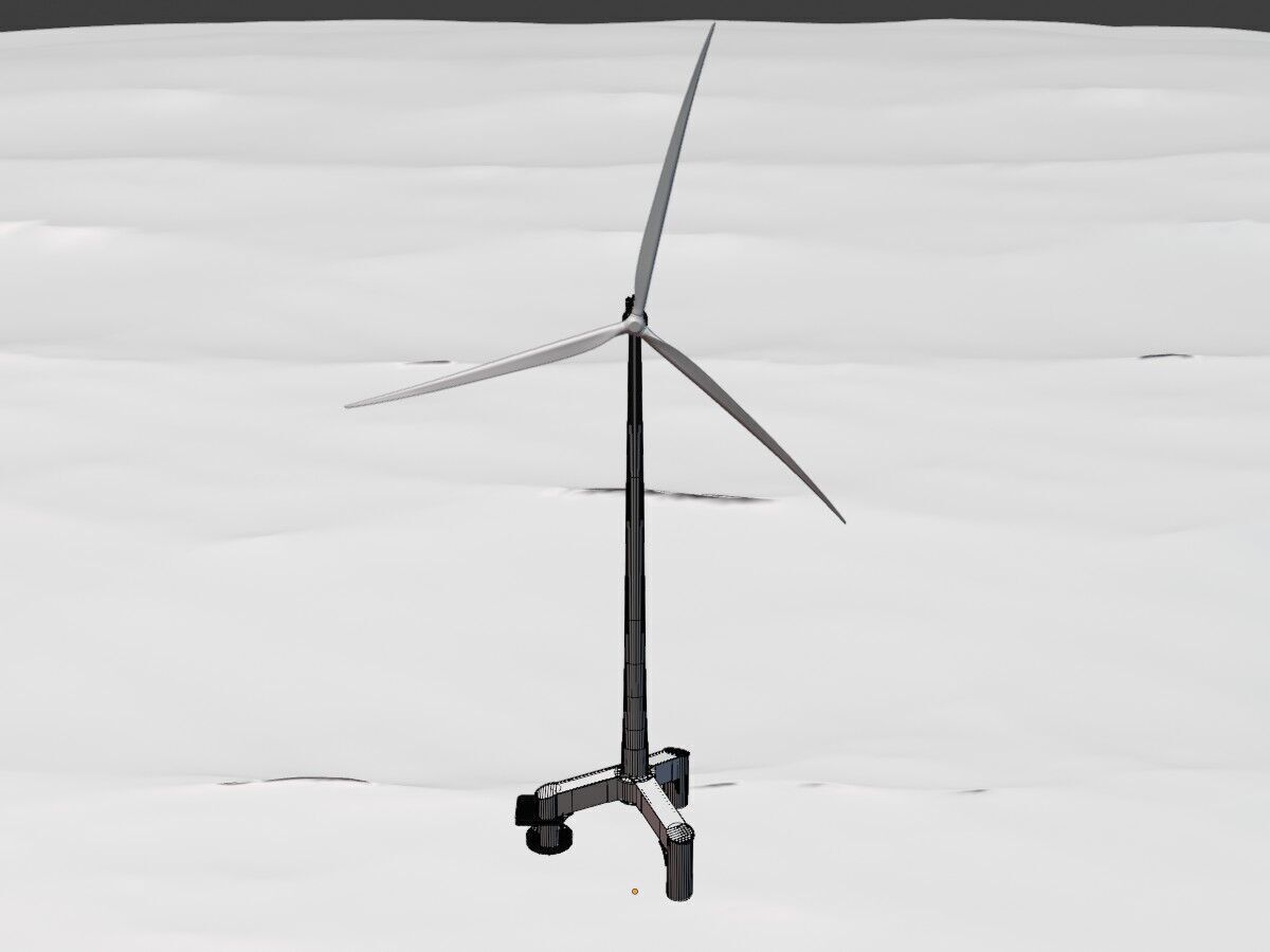 Wind turbine with Offshore Foundation E1 H-163 RD 172m animation Low-poly 3D model_12