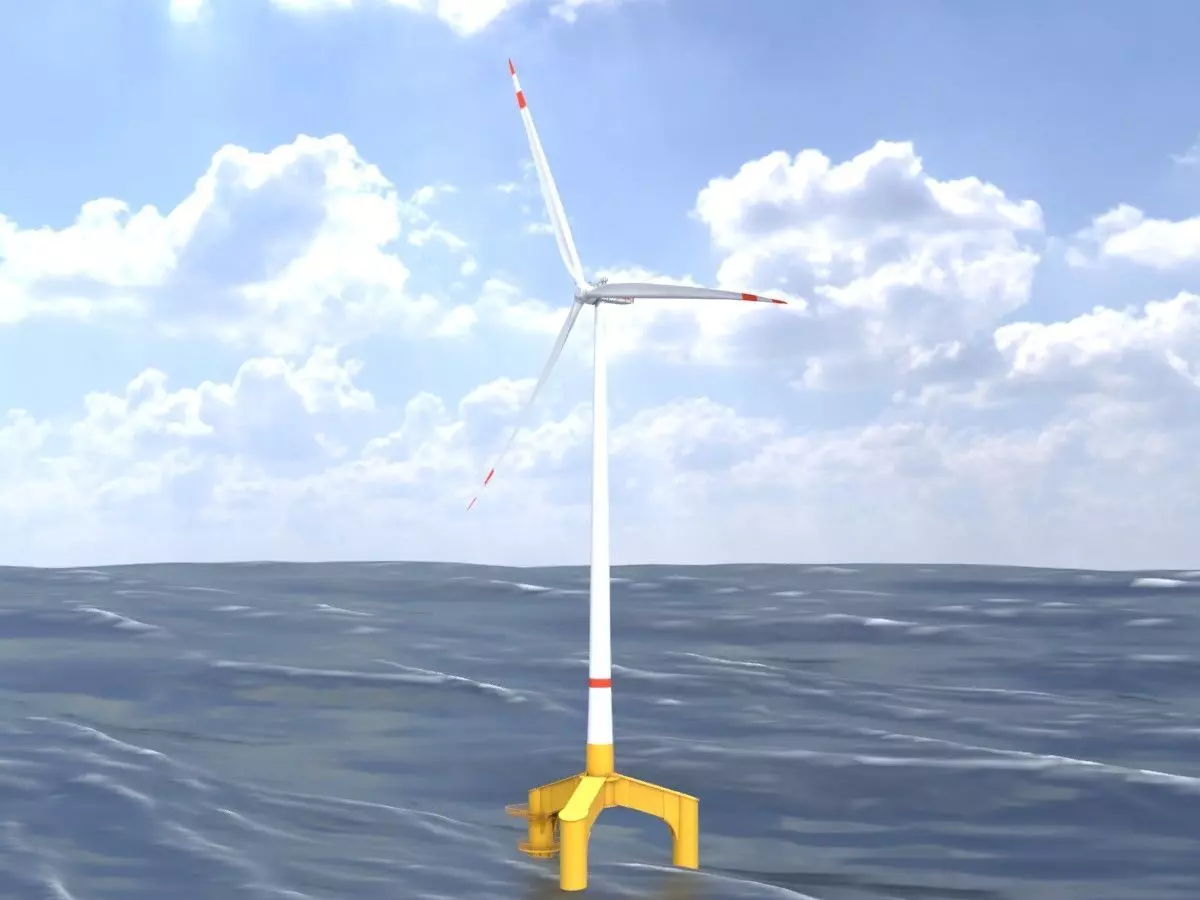 Wind turbine with Offshore Foundation E1 H-163 RD 172m animation Low-poly 3D model_0