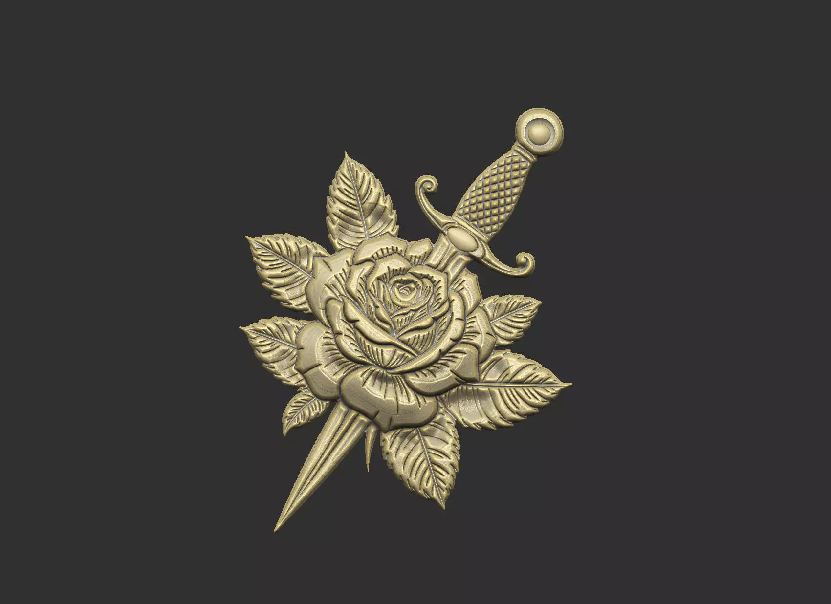 Pattern sword nature deco floral rose design 3D print model