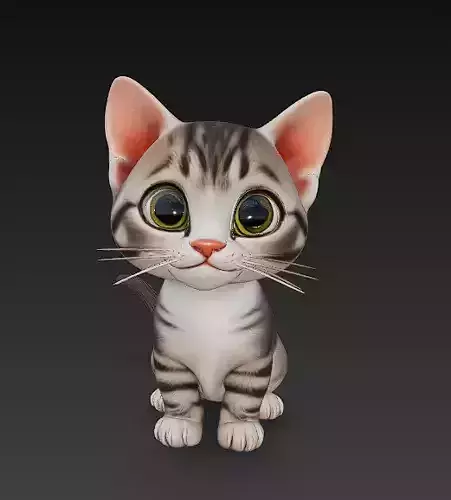 Cat Kitten Realistic 3D Model Basic - Low Poly Realistic