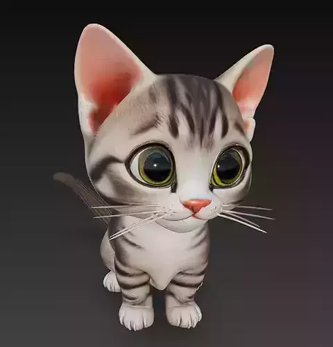 Cat Kitten Realistic 3D Model Basic - Low Poly Realistic
