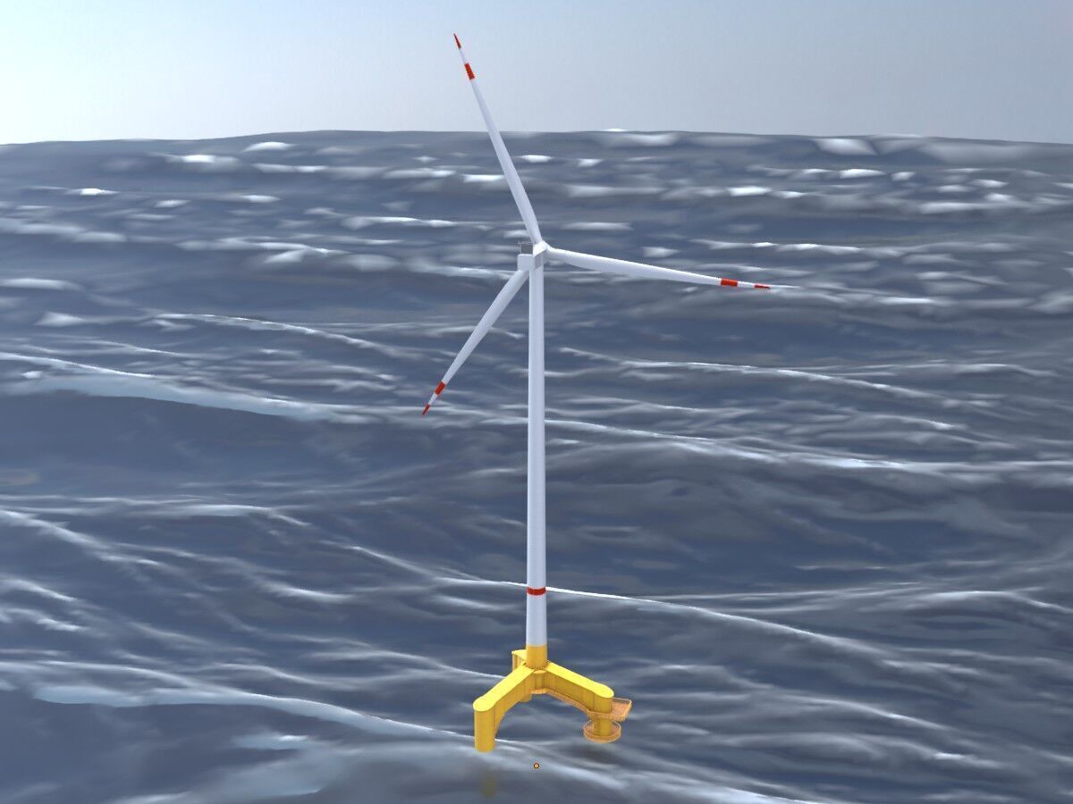 Wind turbine with Offshore Foundation V1 H-175 RD 172m animation Low-poly 3D model_19
