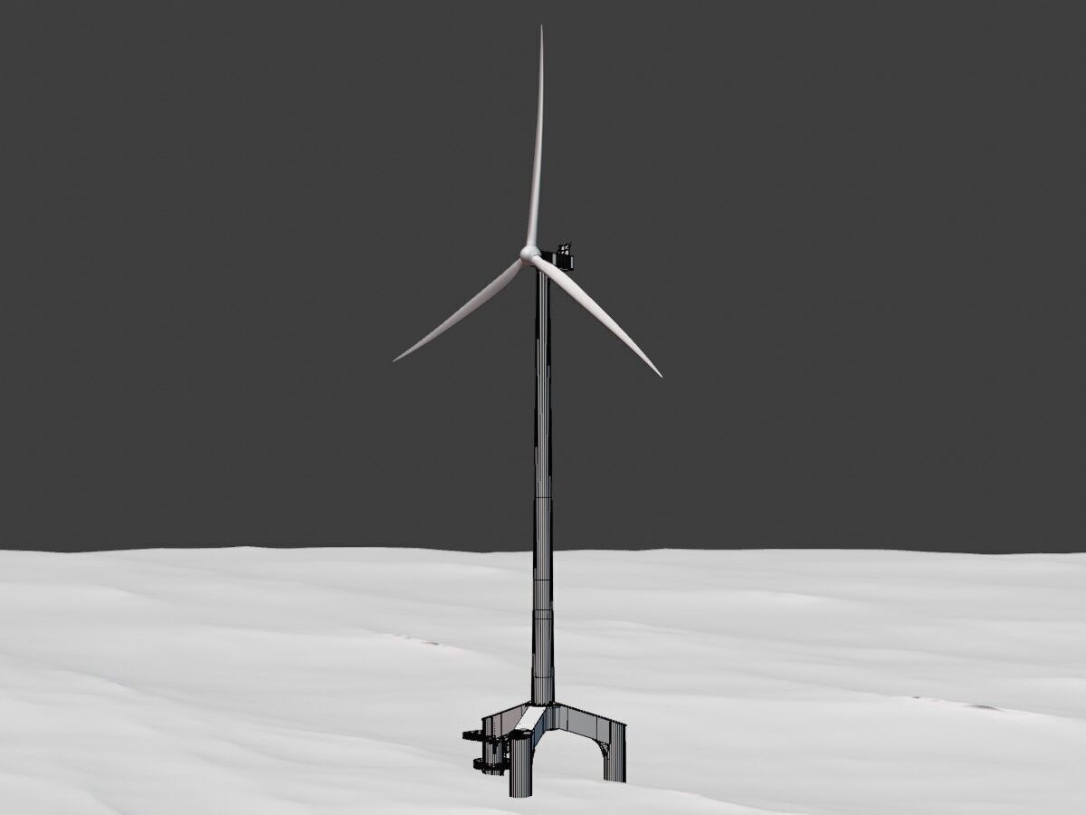 Wind turbine with Offshore Foundation V1 H-175 RD 172m animation Low-poly 3D model_9