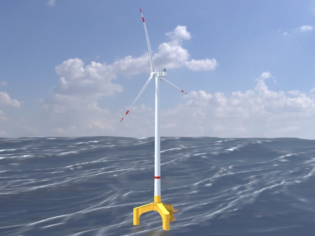 Wind turbine with Offshore Foundation V1 H-175 RD 172m animation Low-poly 3D model_3