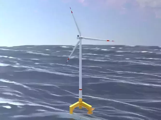Wind turbine with Offshore Foundation V1 H-175 RD 172m animation Low-poly 3D model
