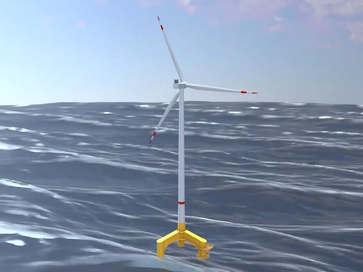 Wind turbine with Offshore Foundation V1 H-175 RD 172m animation Low-poly 3D model_0