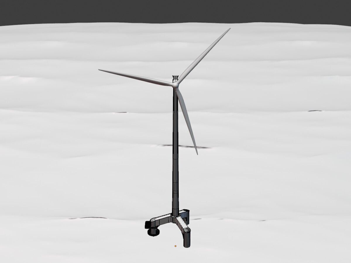 Wind turbine with Offshore Foundation V1 H-175 RD 172m animation Low-poly 3D model_12