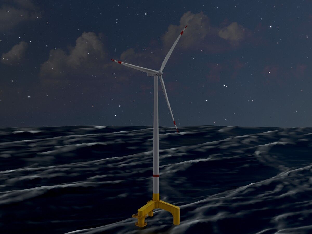 Wind turbine with Offshore Foundation V1 H-175 RD 172m animation Low-poly 3D model_4