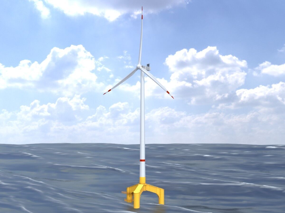 Wind turbine with Offshore Foundation V1 H-175 RD 172m animation Low-poly 3D model_2