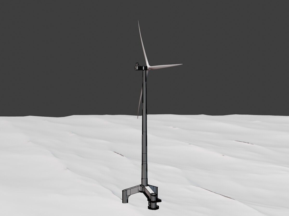 Wind turbine with Offshore Foundation V1 H-175 RD 172m animation Low-poly 3D model_11