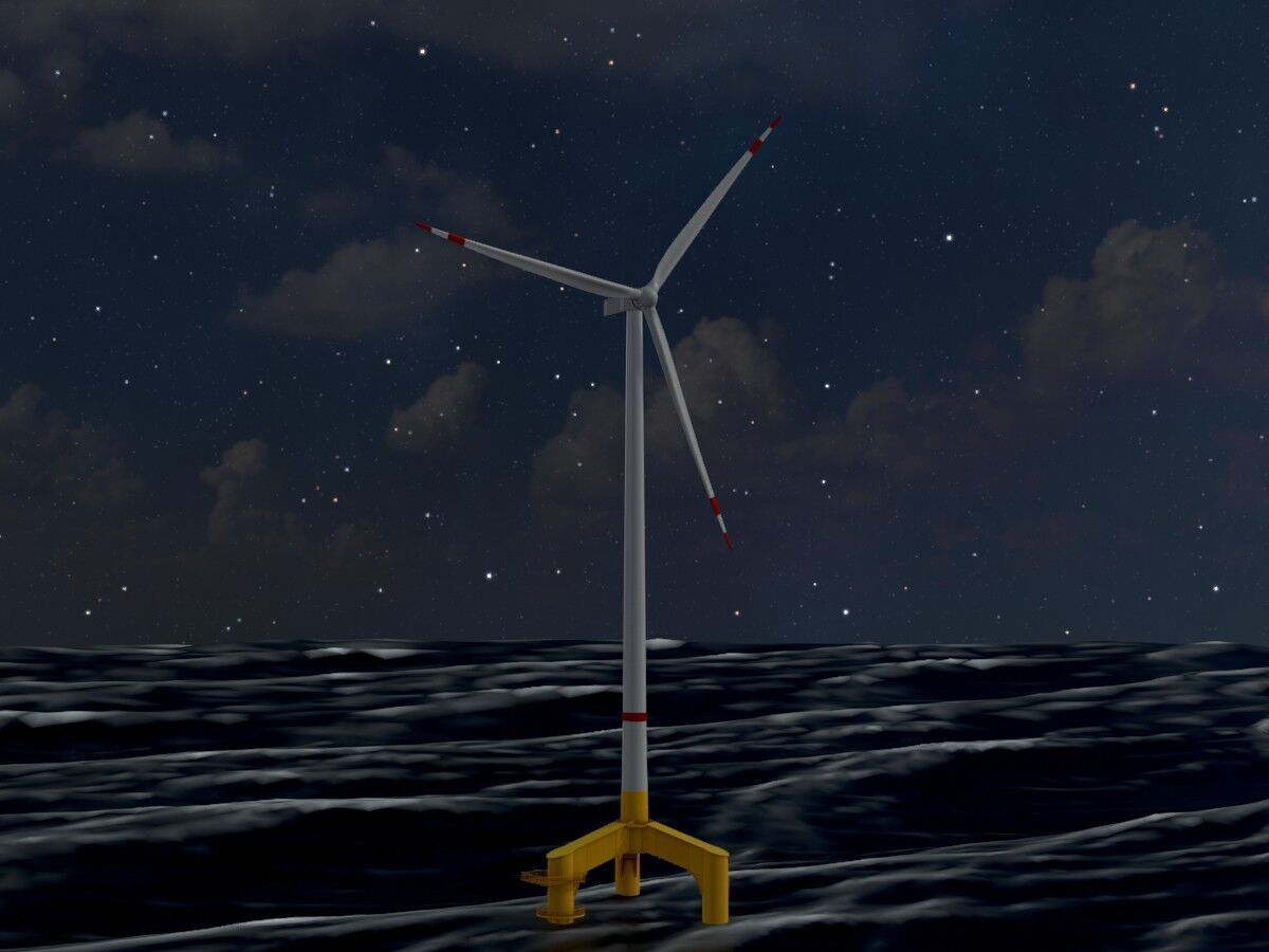 Wind turbine with Offshore Foundation V1 H-175 RD 172m animation Low-poly 3D model_20