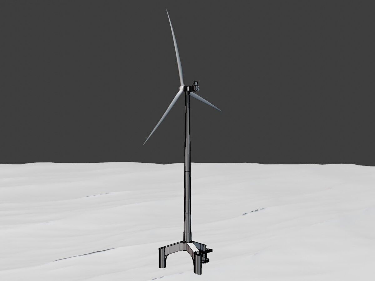 Wind turbine with Offshore Foundation V1 H-175 RD 172m animation Low-poly 3D model_10