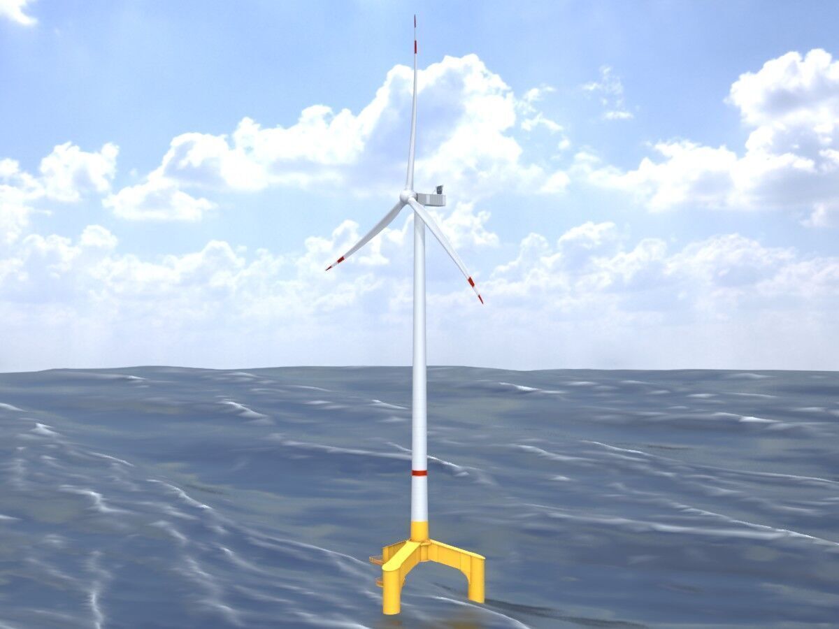 Wind turbine with Offshore Foundation V1 H-175 RD 172m animation Low-poly 3D model_13