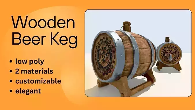 Modern Wooden Beer Keg Low-poly 3D model