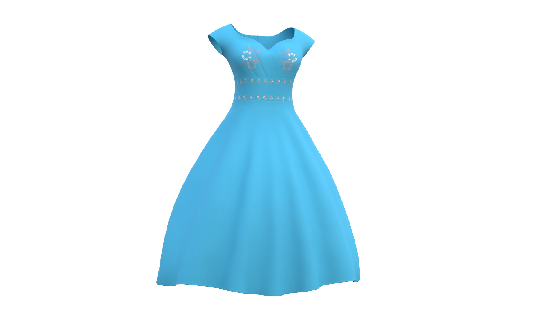 Low Poly Blue Vintage Dress Low-poly 3D model_12