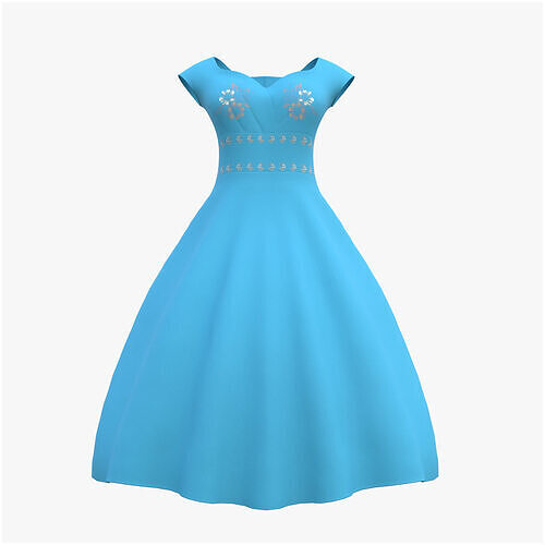 Low Poly Blue Vintage Dress Low-poly 3D model