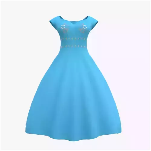Low Poly Blue Vintage Dress Low-poly 3D model