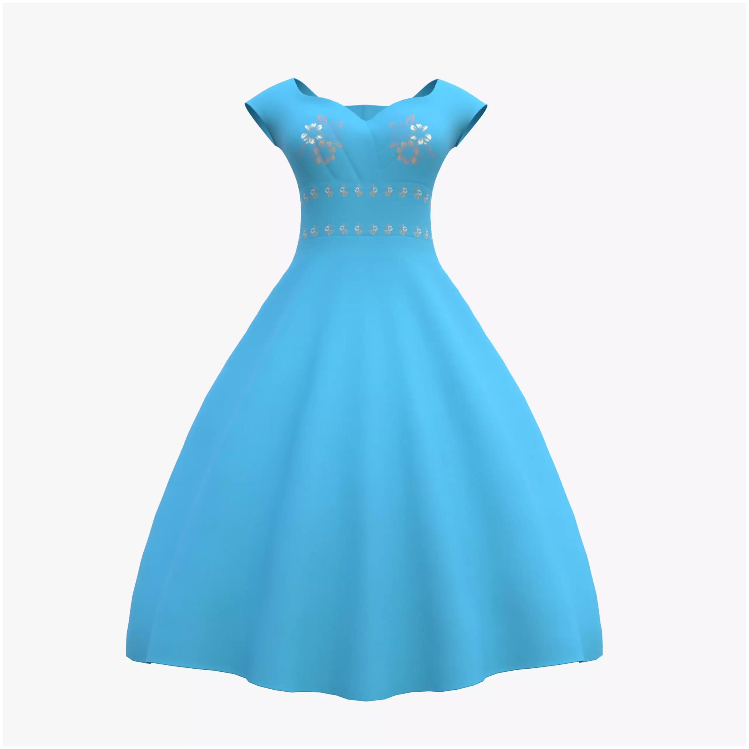Low Poly Blue Vintage Dress Low-poly 3D model_0