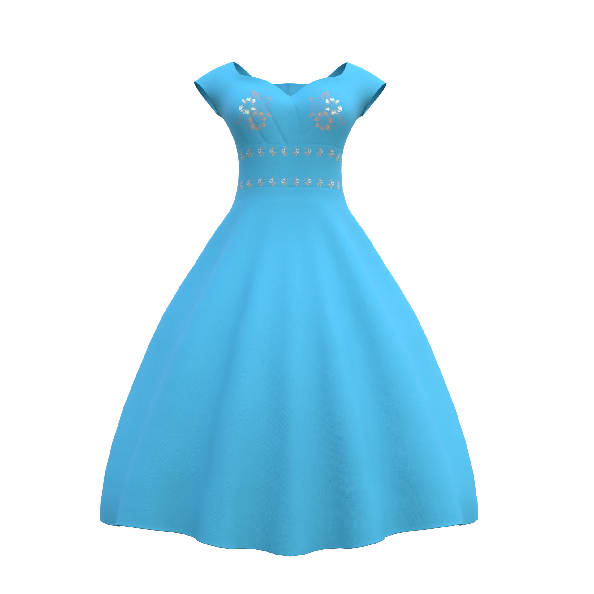 Low Poly Blue Vintage Dress Low-poly 3D model_1