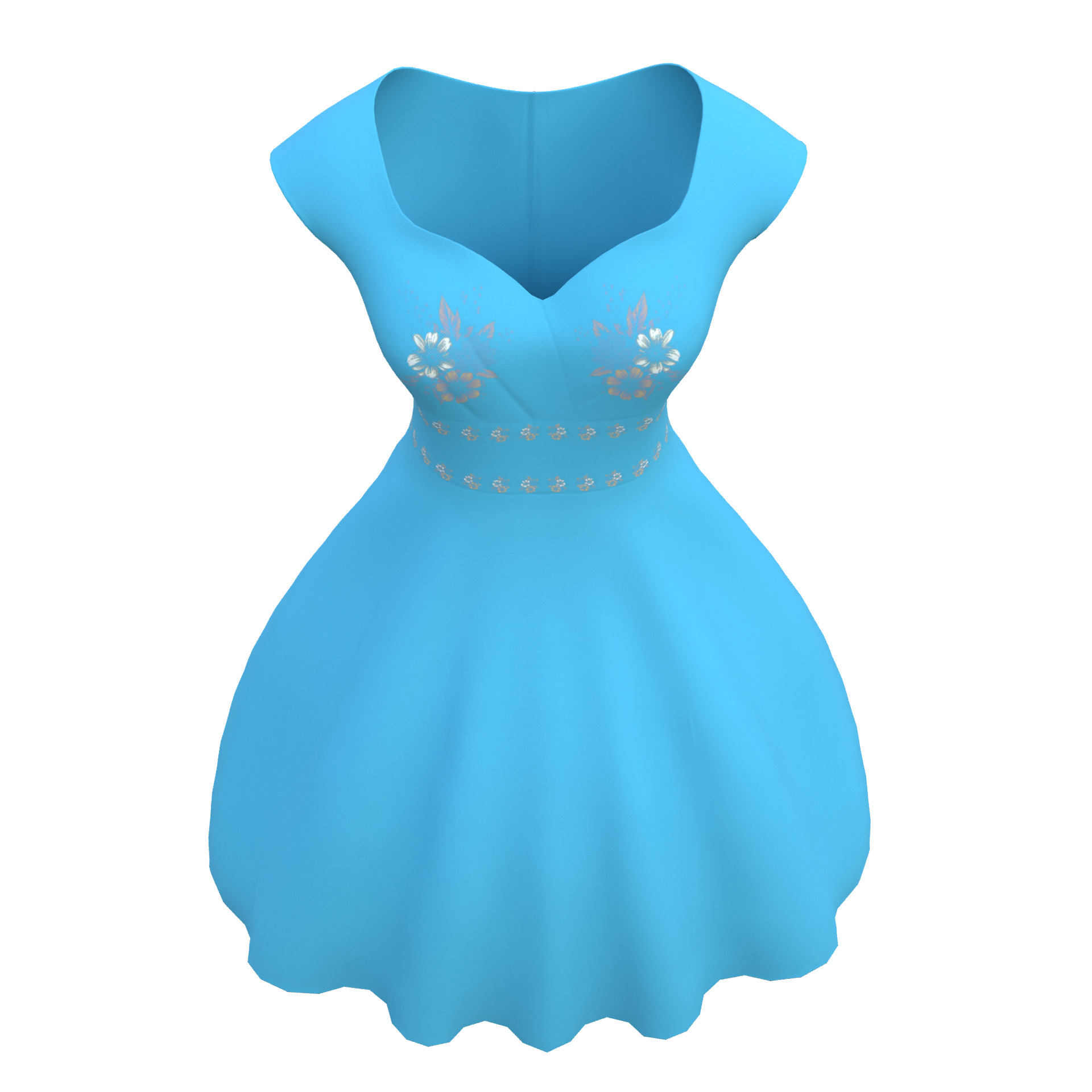 Low Poly Blue Vintage Dress Low-poly 3D model_6