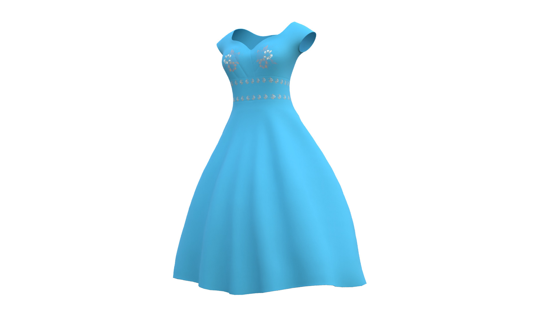 Low Poly Blue Vintage Dress Low-poly 3D model_43