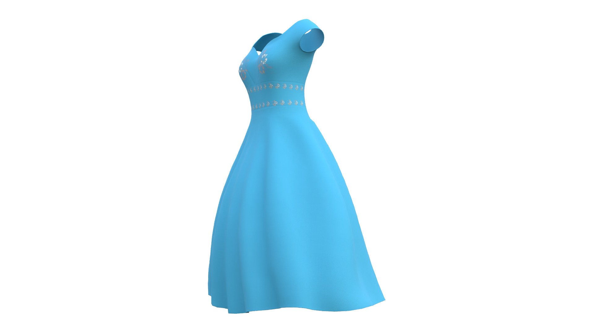 Low Poly Blue Vintage Dress Low-poly 3D model_40