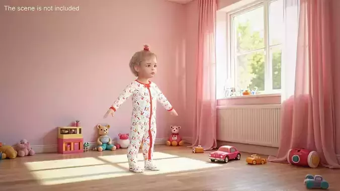 Baby Girl Wearing Full Bodysuit A-Pose Fur