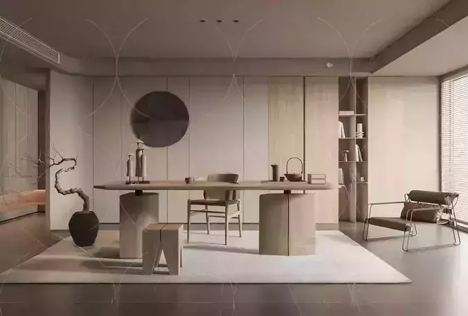 WABI SABI STYLE 3D Study Room Workplace 0024