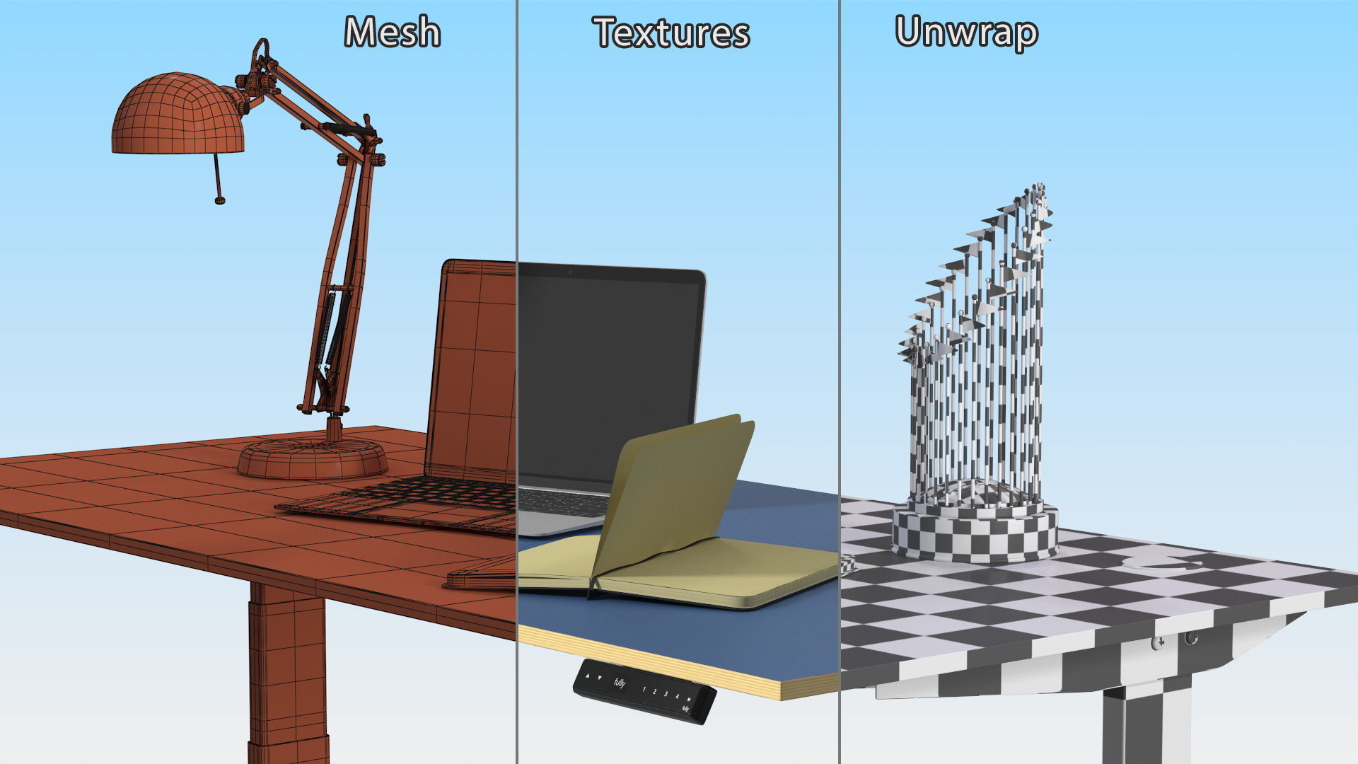 Baseball Modern Adjustable Desk with Laptop and Trophy 3D model_25