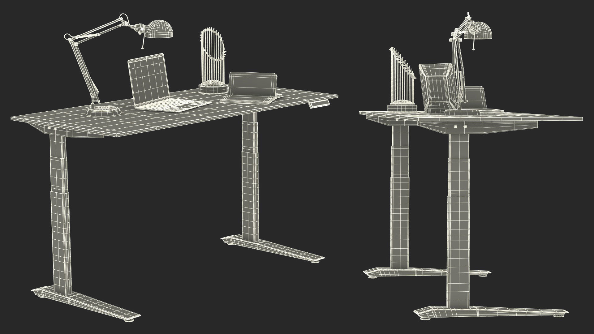 Baseball Modern Adjustable Desk with Laptop and Trophy 3D model_35