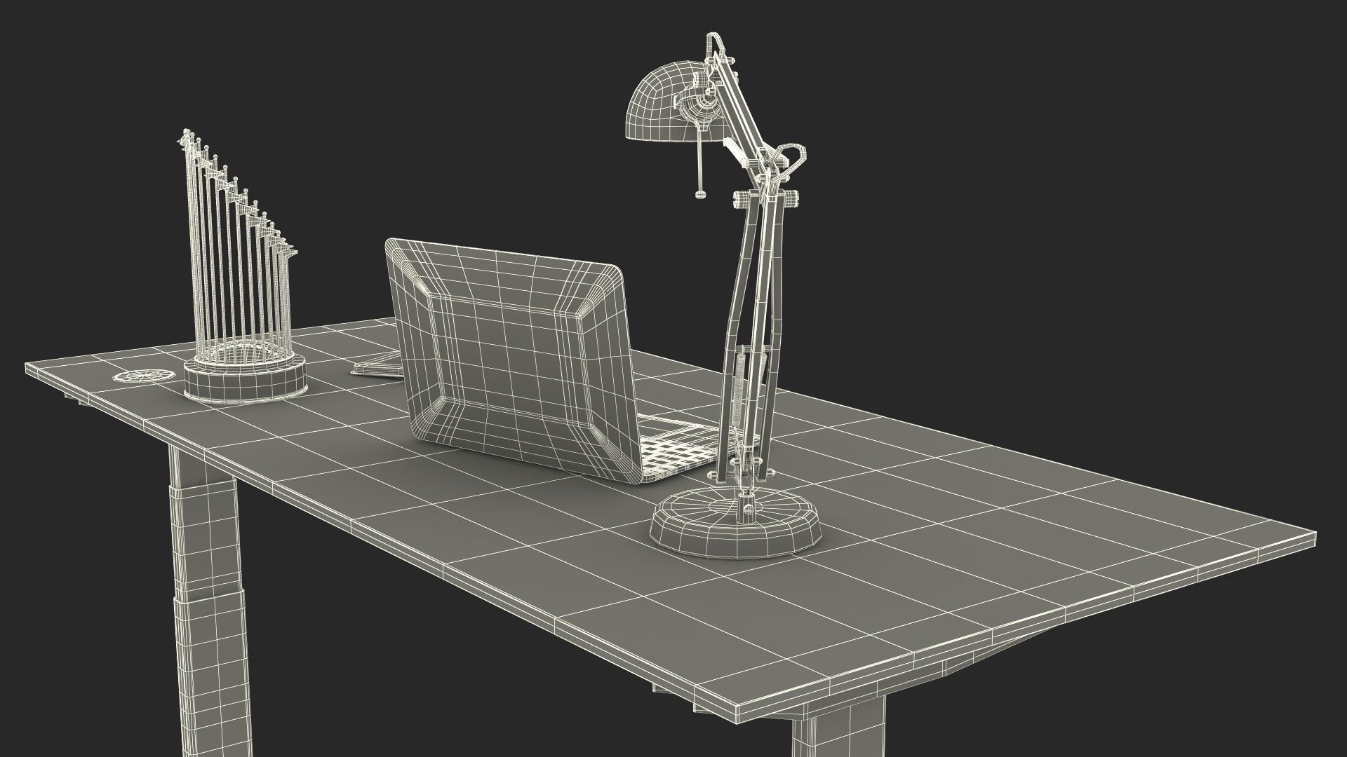 Baseball Modern Adjustable Desk with Laptop and Trophy 3D model_36