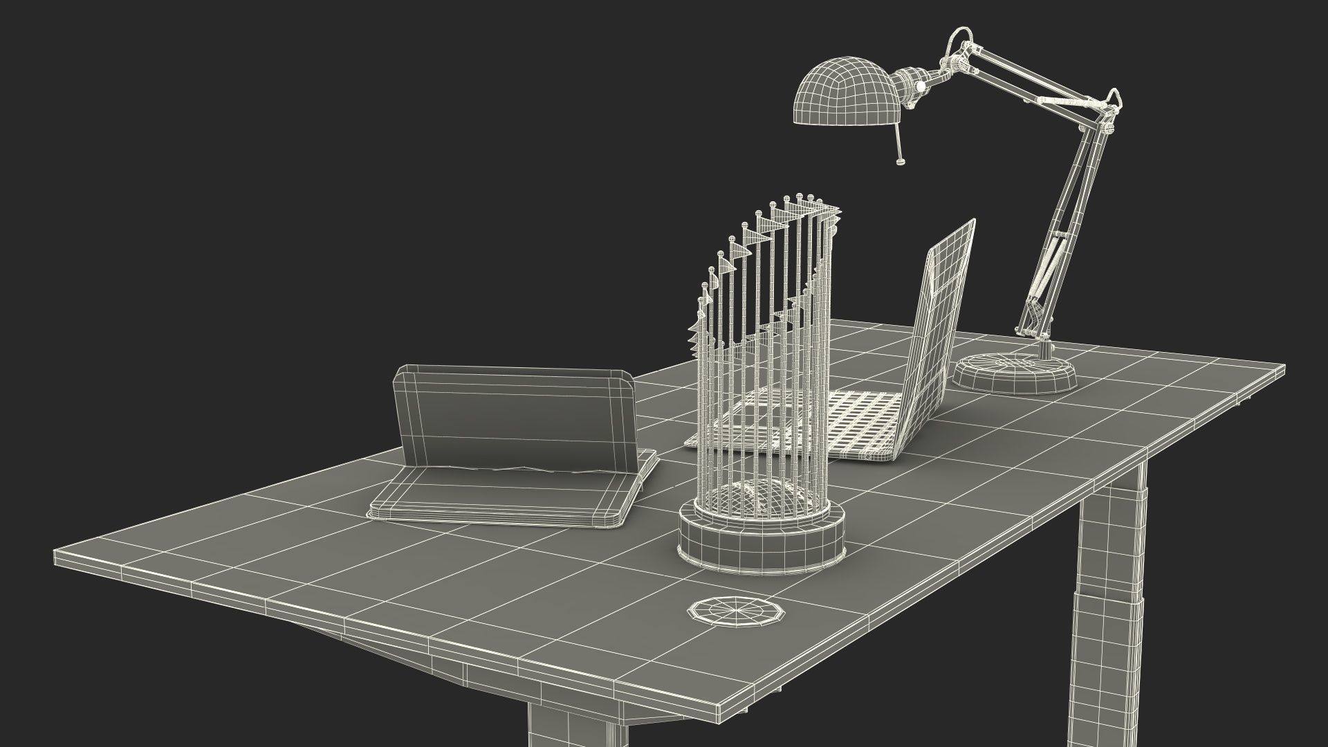 Baseball Modern Adjustable Desk with Laptop and Trophy 3D model_37