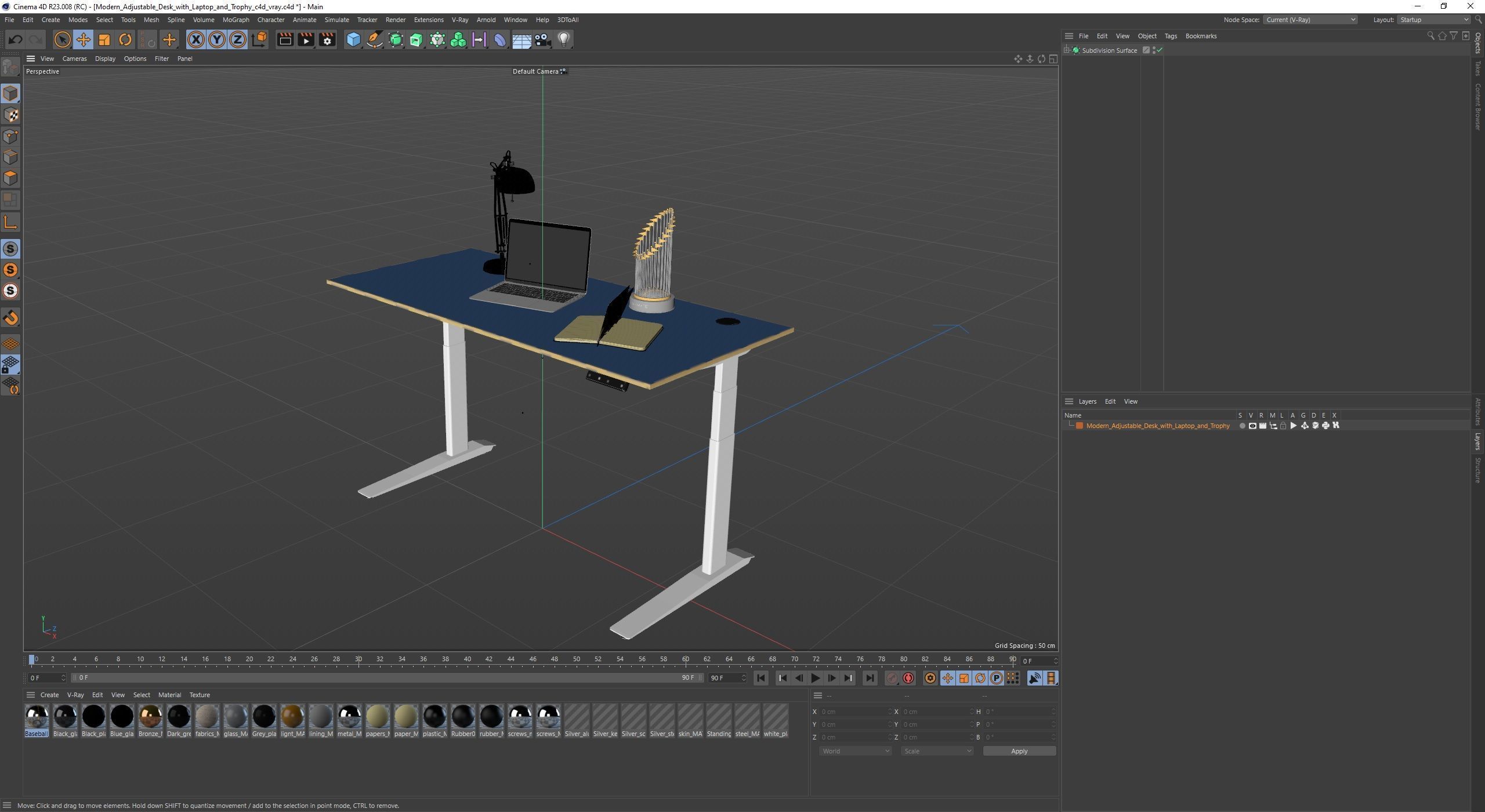 Baseball Modern Adjustable Desk with Laptop and Trophy 3D model_32