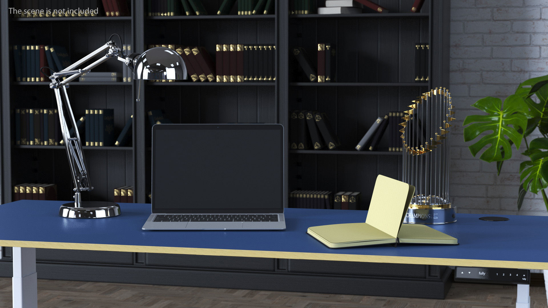 Baseball Modern Adjustable Desk with Laptop and Trophy 3D model_1