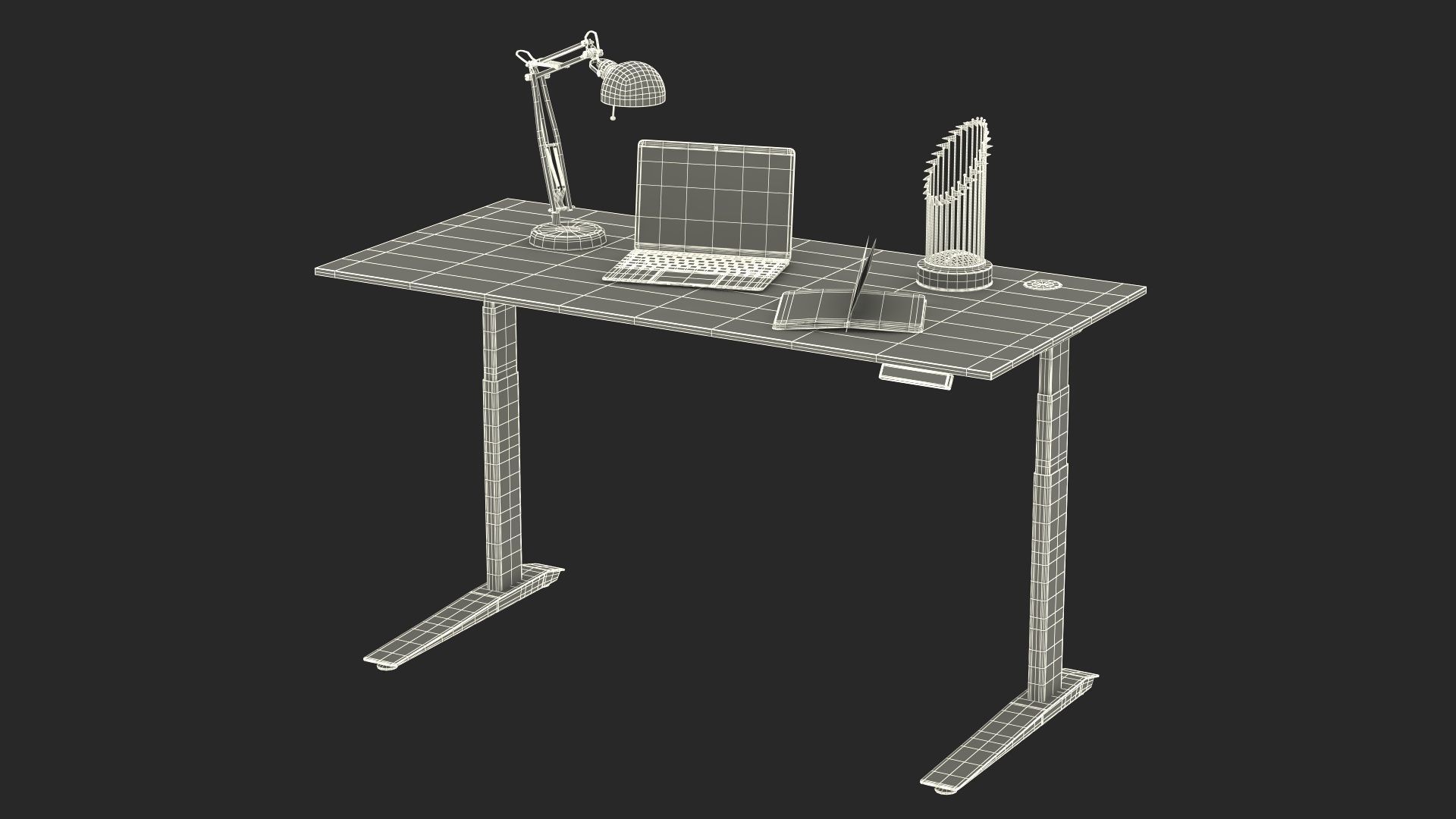 Baseball Modern Adjustable Desk with Laptop and Trophy 3D model_34