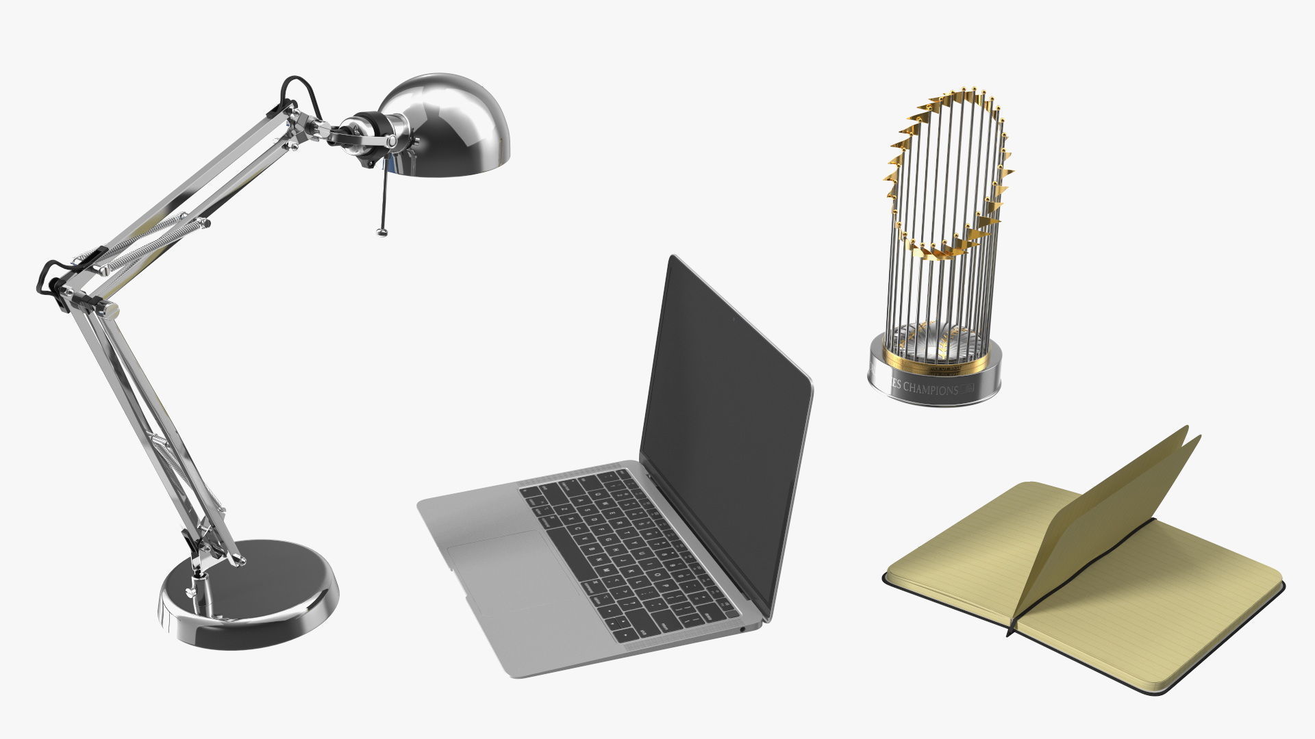 Baseball Modern Adjustable Desk with Laptop and Trophy 3D model_9