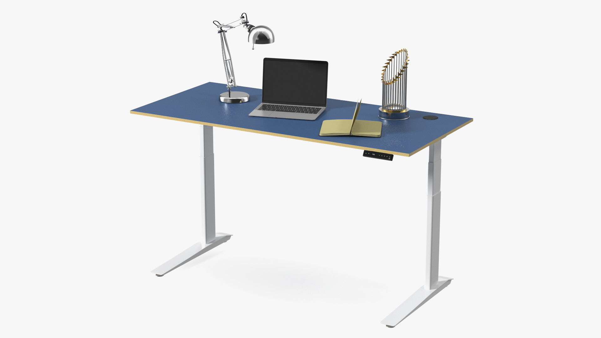 Baseball Modern Adjustable Desk with Laptop and Trophy 3D model_3