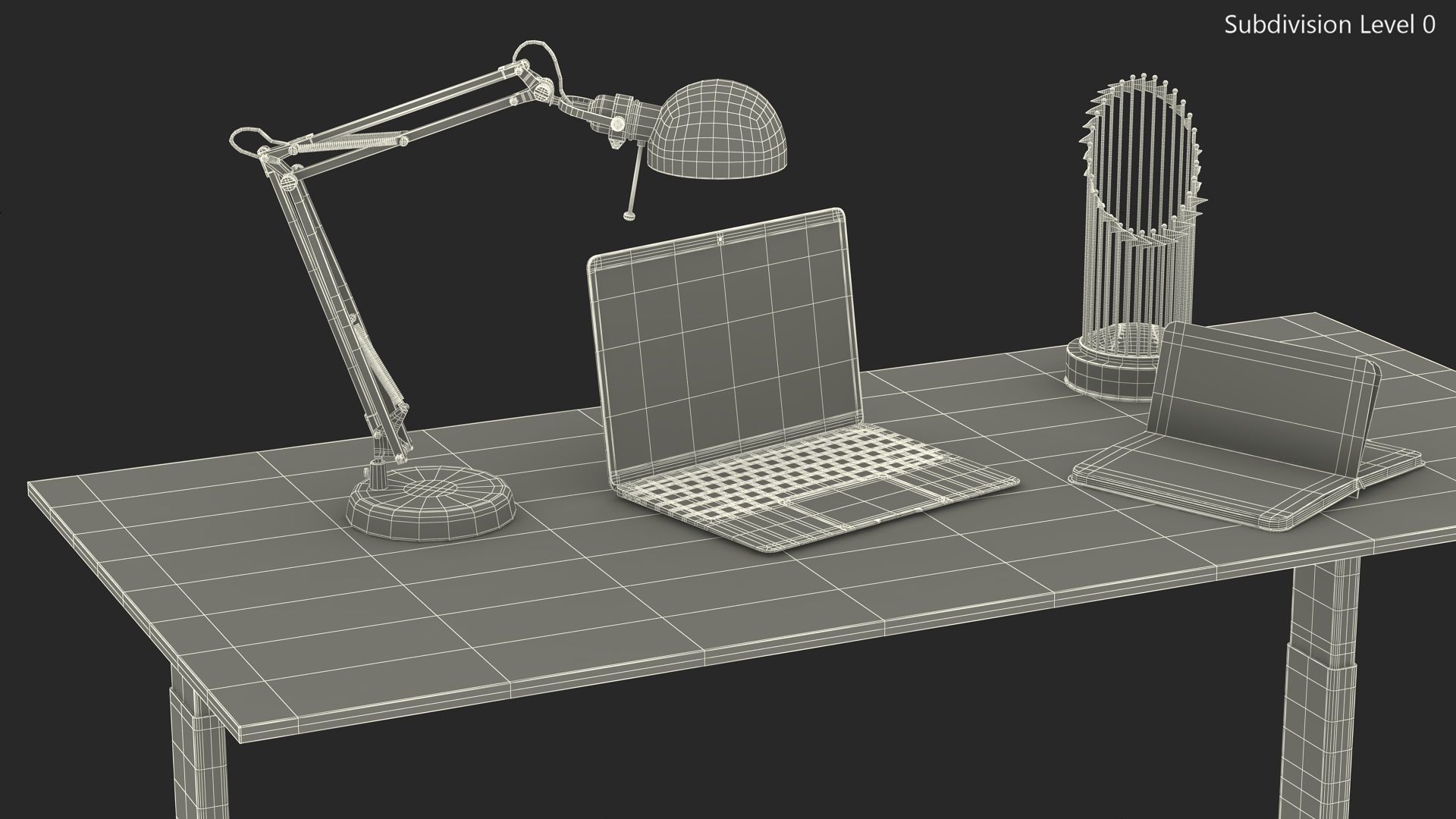 Baseball Modern Adjustable Desk with Laptop and Trophy 3D model_26