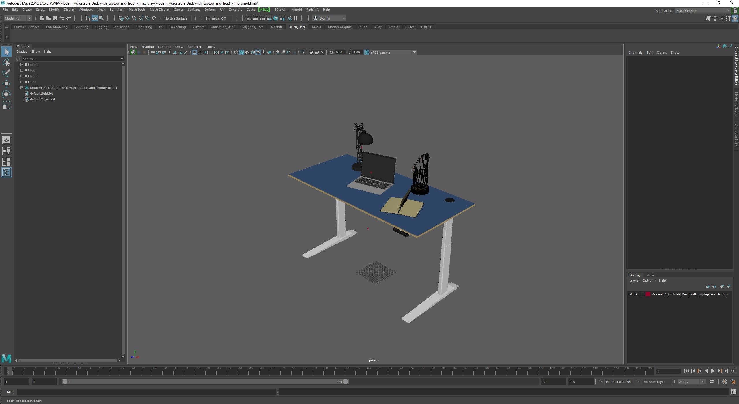 Baseball Modern Adjustable Desk with Laptop and Trophy 3D model_33