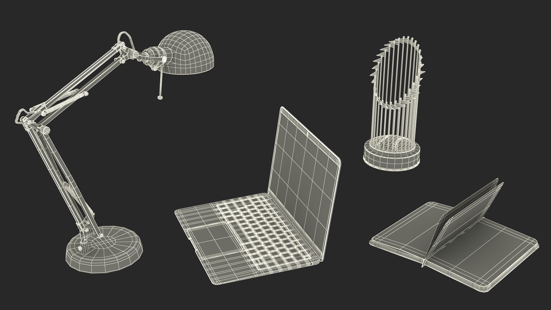 Baseball Modern Adjustable Desk with Laptop and Trophy 3D model_40